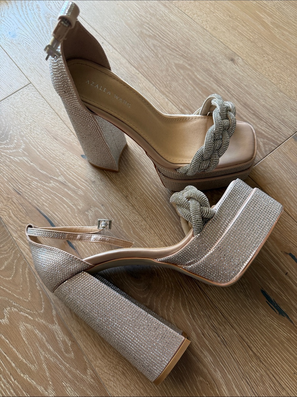 Rose Gold Braided Platform Embellished Sandals